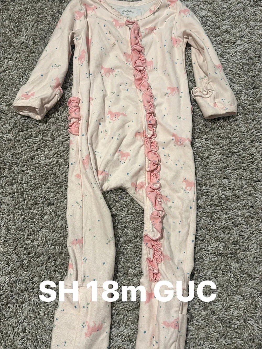 SweetHoney Pink Horse Ruffle Footed Pajamas